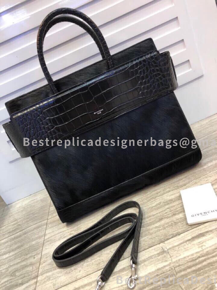 Givenchy Large Horizon Bag Black In Horse Hair Crocodile Effect Leather SHW 29986